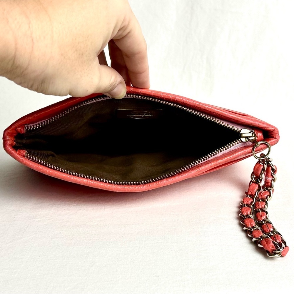 Onna Ehrlich Patent Leather Wristlet in Salmon with Chain Detail - Picture 9 of 12